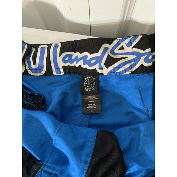 Retro 80s 90s Maui And Sons Spell Out‎ Board Shorts Men’s Size 38 Blue Black - Picture 2 of 8